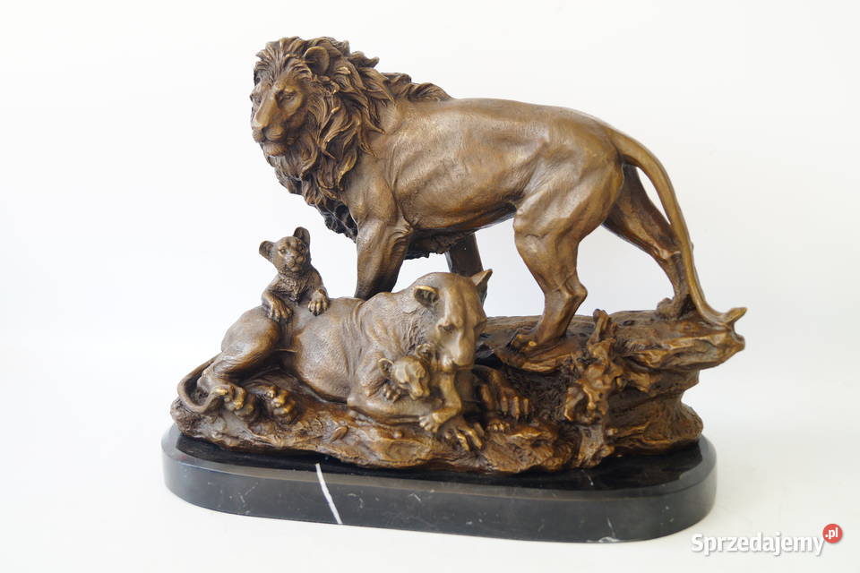 Figura z brązu LEW rodzina lwów piękna masywna Gizałki