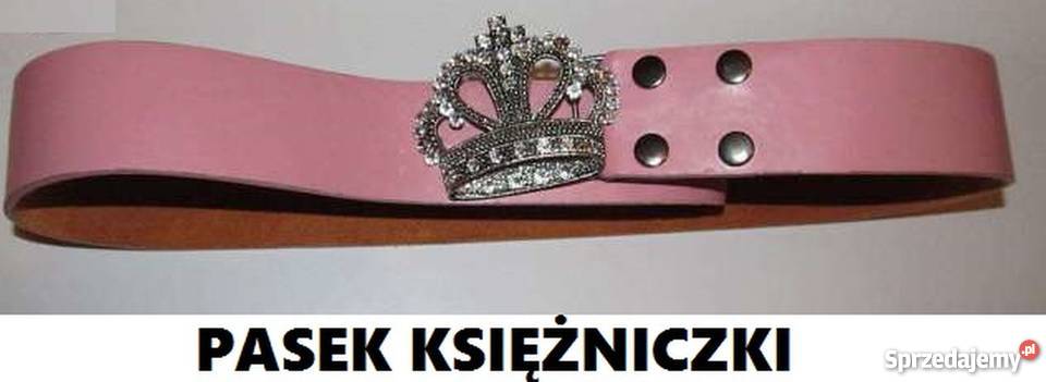 Pasek różowy skórzany z koroną cyrkonia diamenty Zamość