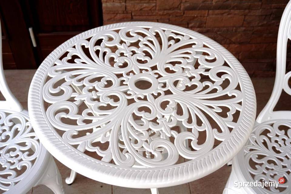 Meble ogrodowe białe komplet kawowy balkon taras małopolskie Breń