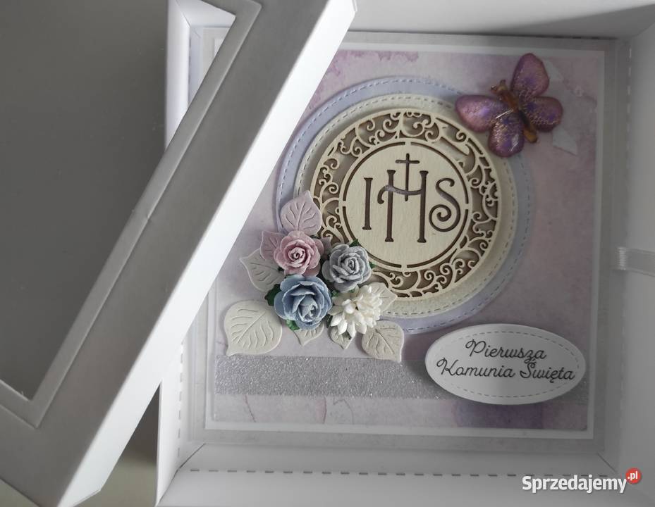 Kartka w pudełku ręcznie robiona na Komunię Łódź sprzedam