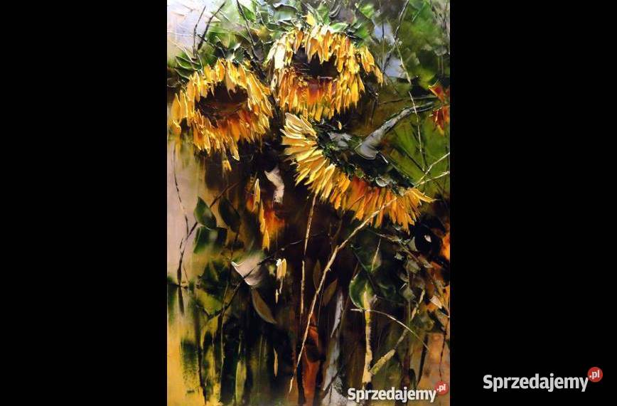 Jesienne słoneczniki 50x70 obraz olejny szpachla Warszawa