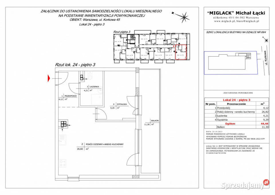 Mieszkanie 24 2 pokojowe 4444 m2 3 piętro Warszawa