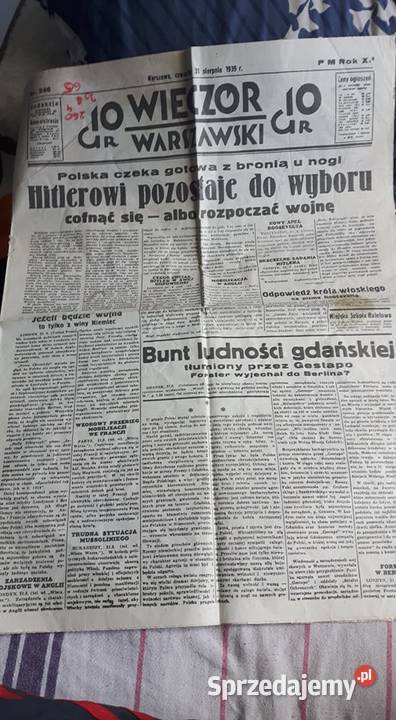 Gazeta Wieczór Warszawski 31081939 pomorskie Słupsk sprzedam
