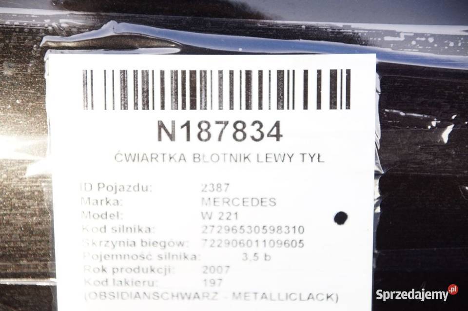 ĆWIARTKA BŁOTNIK LEWY TYŁ MERCEDES W 221 197 Lipno
