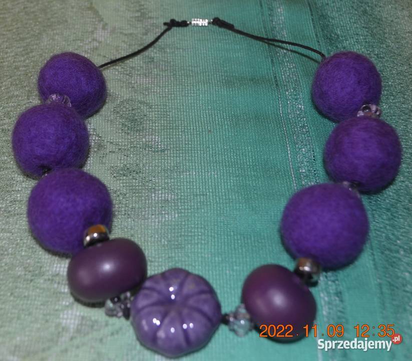 HANDMADE eco naszyjnik wełna czesankowa i korale Kętrzyn