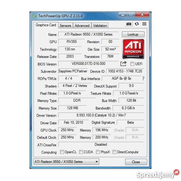 Karta graficzna SAPPHIRE Radeon 9550 128MB DVI Lublin