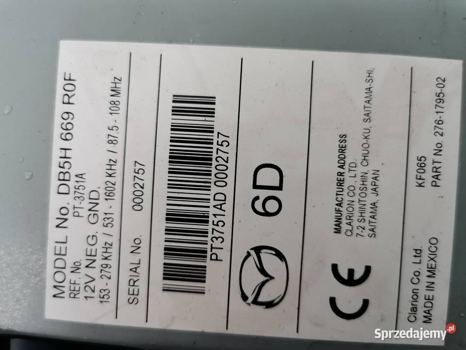 Mazda 2 DJ 1421 r Radio Wyświetlacz osobowe Sprzęt audio fabryczny