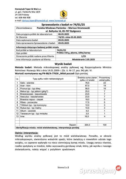 Miód wielokwiatowy 2025 RAW 11 surowy naturalny