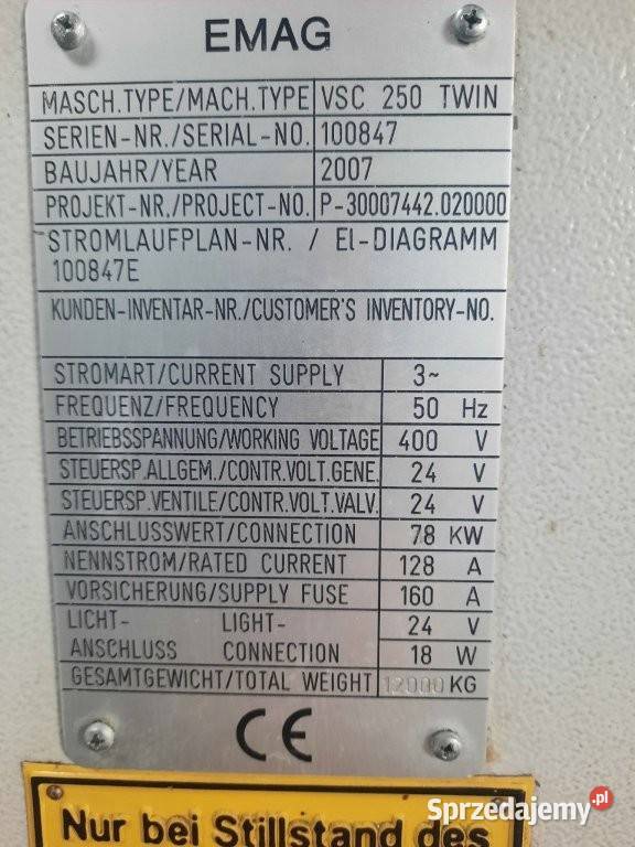 Tokarka pionowa EMAG VSC 250 TWIN Strzelce Krajeńskie
