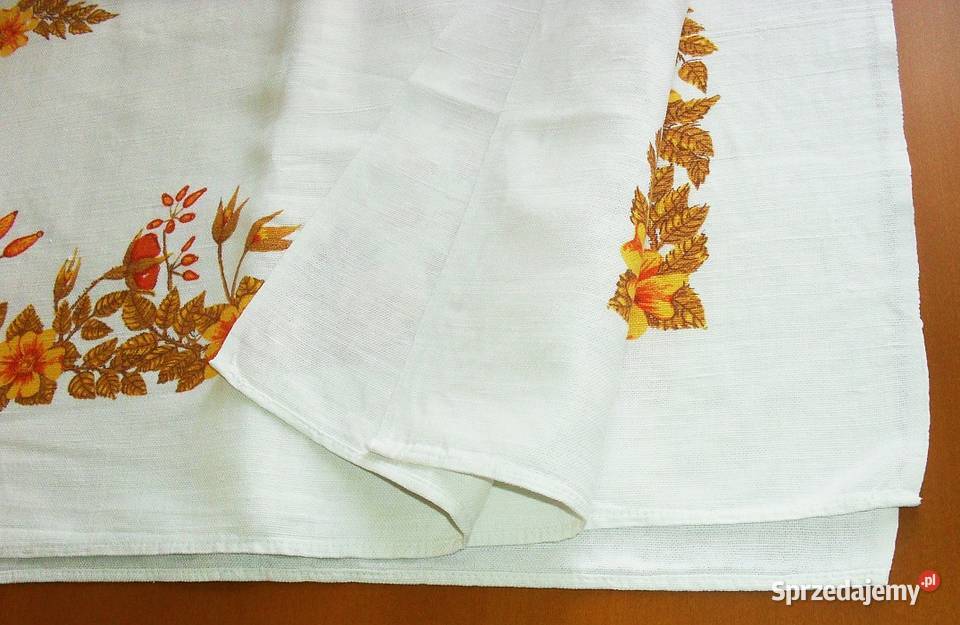 Obrus lniany we wzór roślinny kwiatowy 154 x 124 Gliwice