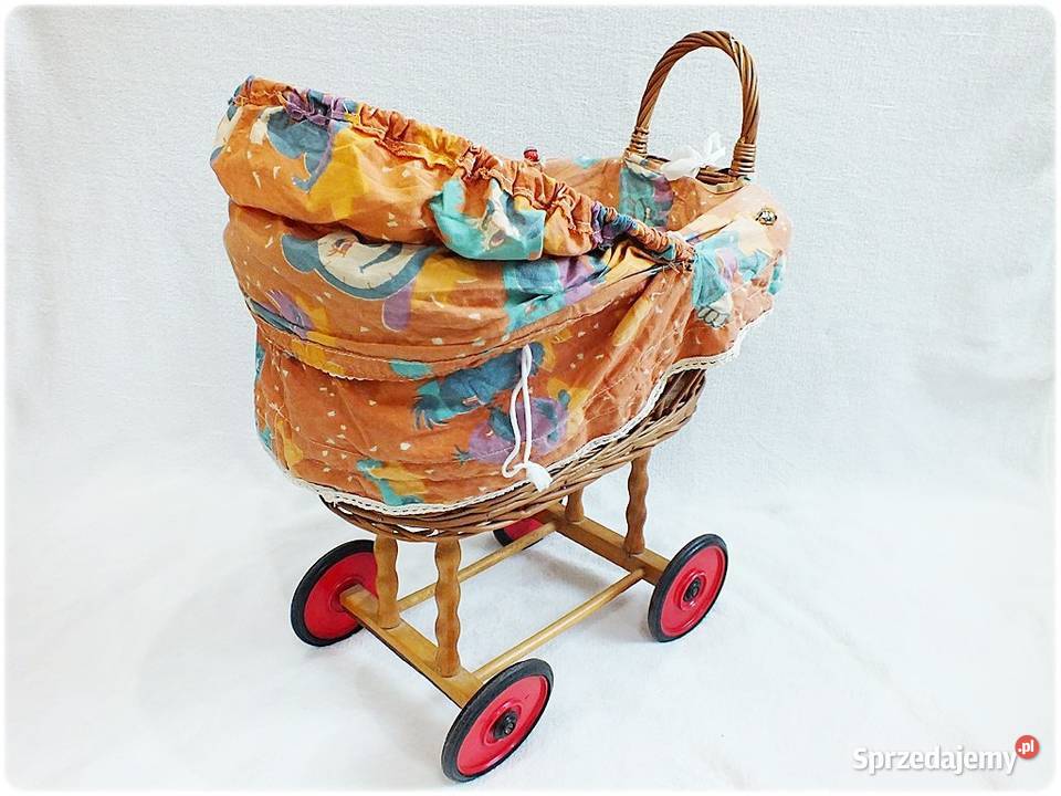 Stary Wózek wiklinowy lalek z lat 70 Idealny do Żary