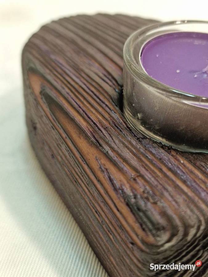 Świecznik drewniany serce śliwkowy na tealight Sępopol