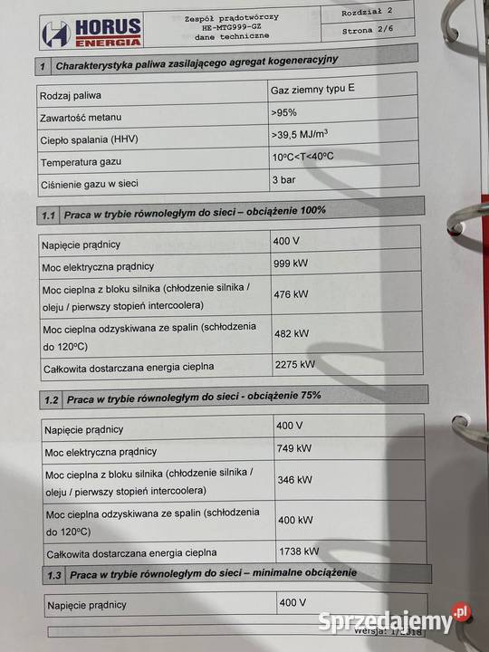 Agregat kogeneracyjny HEMTG999GZ 1MW w obudowie Warszawa sprzedam