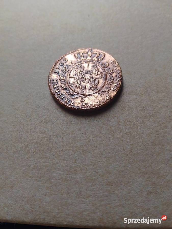 Trojak trzy grosze Zbrojarz 1765r ekstremalnie Złotoryja