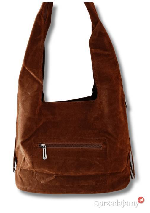 Torebka hobo worek zamszowy camel frędzle Żabiczyn