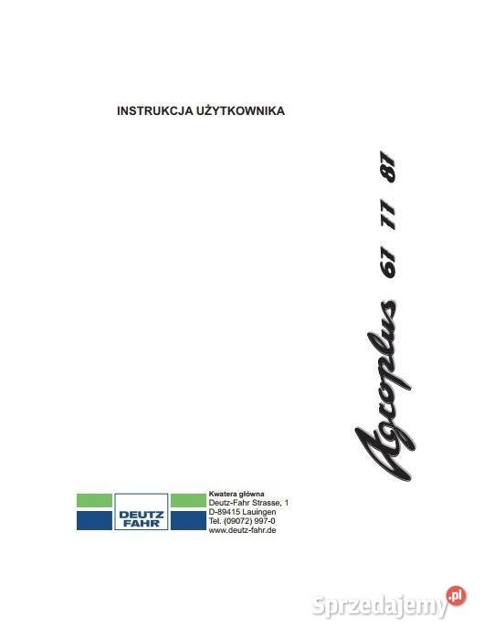 Instrukcja Deutz Fahr Agroplus 67 77 87 Power Szamotuły