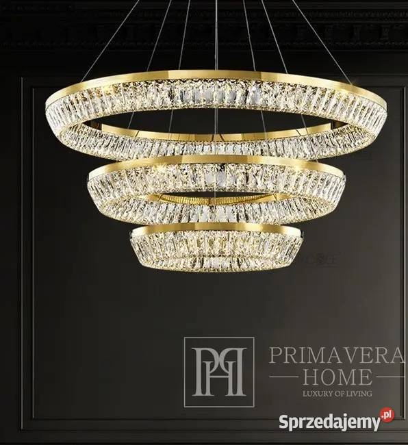 Żyrandol kryształowy złoty designerski ring mazowieckie Warszawa