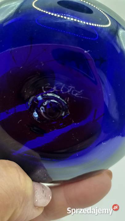 Bristol blue glass przycisk szklany z logo Antyki, Sztuka, Kolekcje Zamość sprzedam