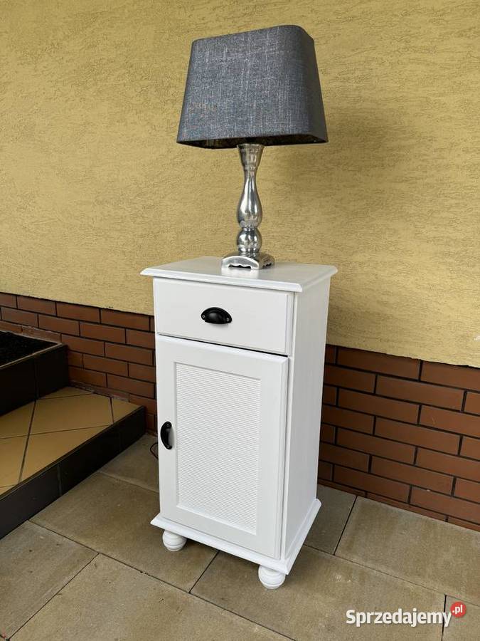 Szafka nocna biała drewniana stolik słupek