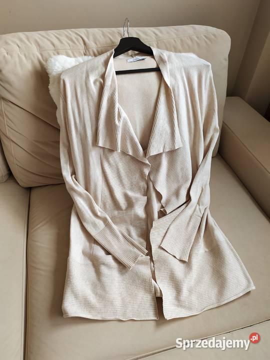 Sweter długi kardigan beżowy 36 S Reserved