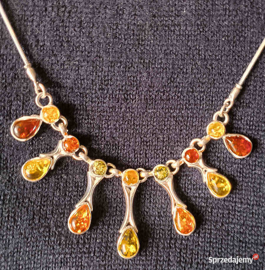 naszyjnik kolia srebrna z bursztynami podlaskie Suwałki