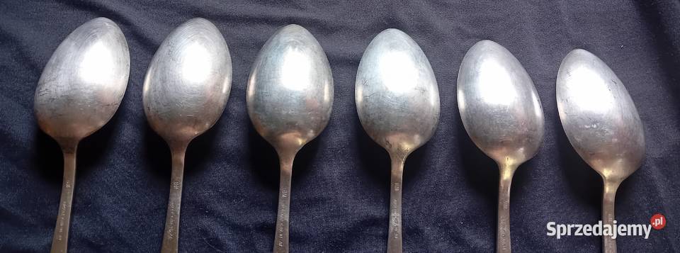 Komplet 6 platerowanych łyżek stołowych art deco wielkopolskie Koźminek