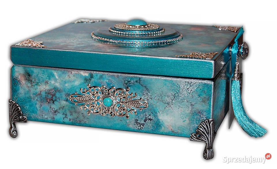 DUŻA SZKATUŁKA drewniana HOWLIT błękitny turkus Pozostałe sprzedam