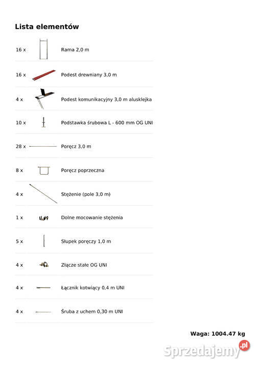 Rusztowanie na szczyt 984m2 Używane 12 x102 m Stare Siołkowice sprzedam