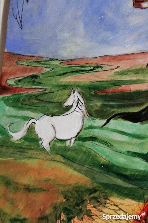 Duży anioł malowany akrylami na drewnie ANIOŁ