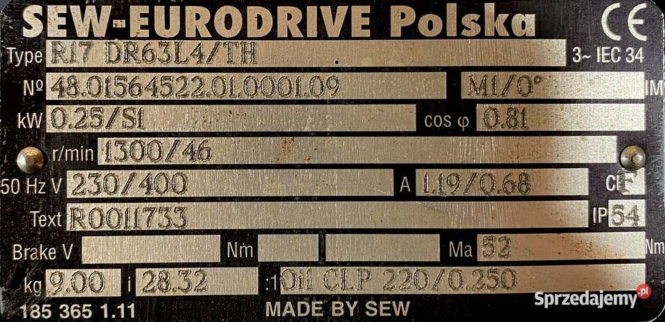 motoreduktor przekładnia 025kW 46obr 3fazowy SEW Pigża