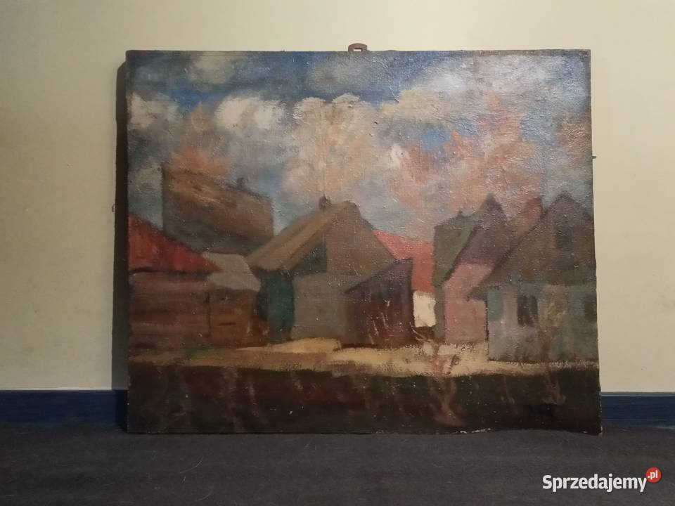 Stary obraz olejny Wieś sygnowany MT Kraków sprzedam