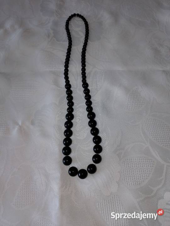 KORALE czarne na żyłce zakładane głowę vintage Naszyjniki wielkopolskie