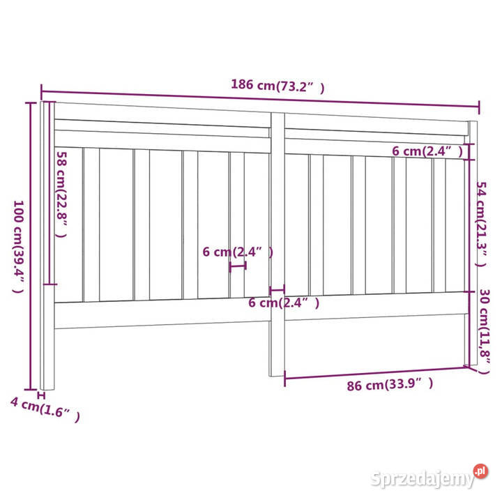 Wezgłowie łóżka czarne 186x4x100 lite drewno