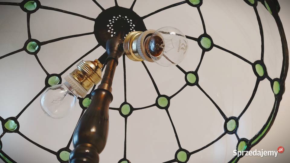 Lampa mosiądz witraż szkło gięte kaboszon wielkopolskie Wysoka