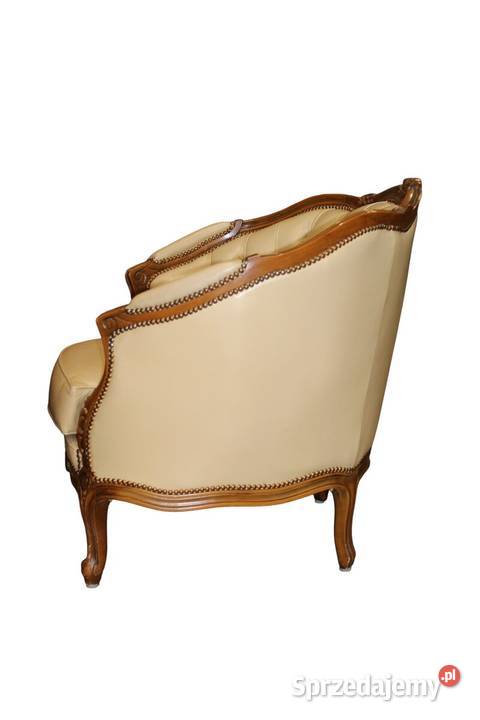 Skórzany fotel beczka w stylu Ludwika Meble Szczecin