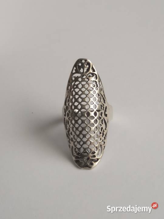 Piękny srebrny pierścionek azurowy stare srebro srebro Wrocław