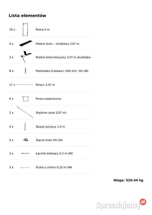 Rusztowanie szczytowe używane 921x82m podest Stare Siołkowice
