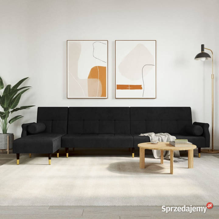 Sofa rozkładana L czarna 271x140x70 aksamit Warszawa