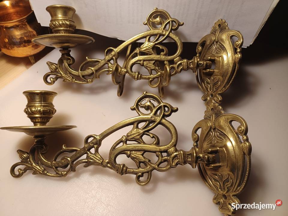 Komplet dwóch świeczników do pianina Mosiądz Poznań