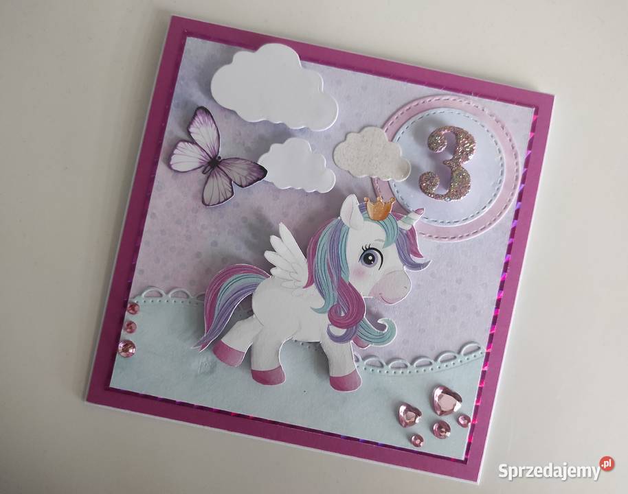 Kartka urodzinowa ręcznie robiona z jednorożcem Łódź