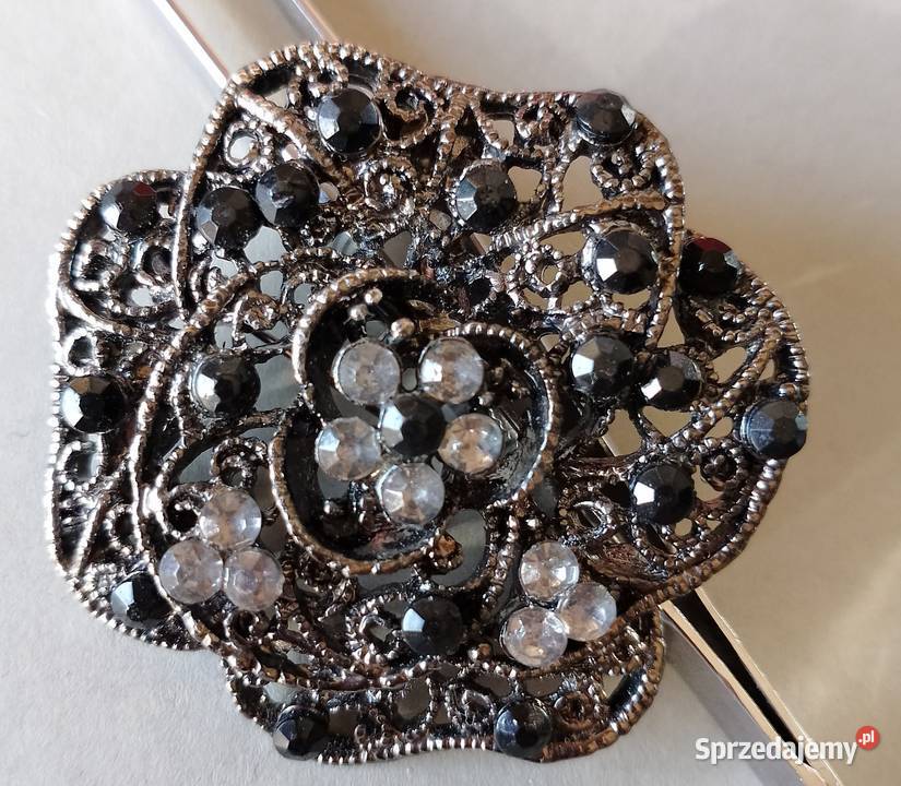 BROSZKA z kryształkami postarzane srebro