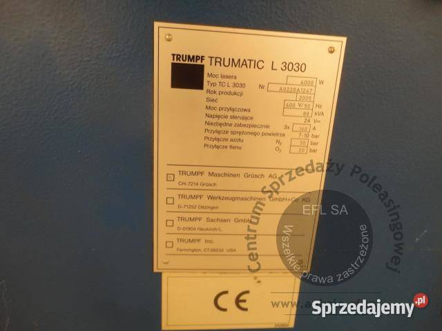 Wycinarka laserowa Trumpf TC L3030 2005r dolnośląskie Magnice