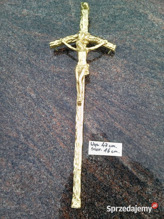 Krzyż papieski mosiężny chromowany dewocjonalia Dom i Ogród Strzegowo