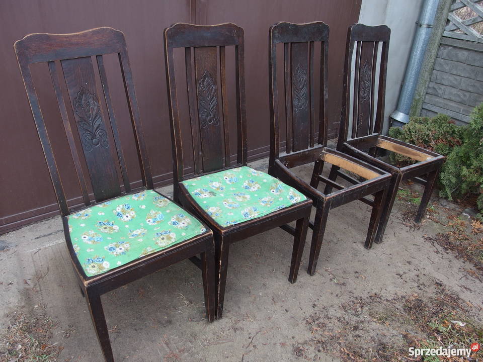Krzesła secesyjne komplet 4 sztuki Antyki, Sztuka, Kolekcje Wągrowiec