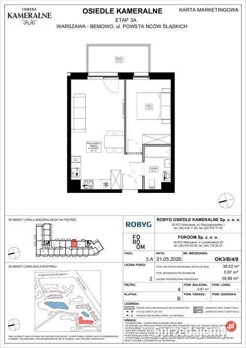 2 pokoje 3802 M2 Osiedle Kameralne ROBYG mazowieckie Warszawa