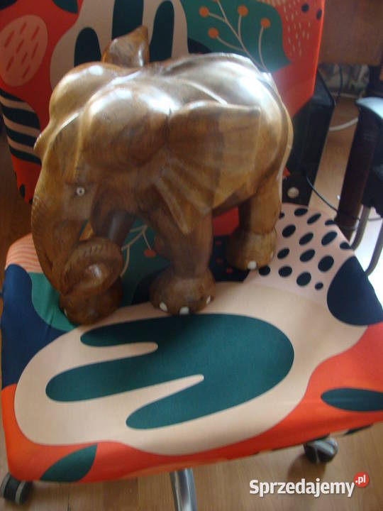 Rzeźba Figurka SŁOŃ Drewno Rękodzieło 35x34 dolnośląskie Wrocław