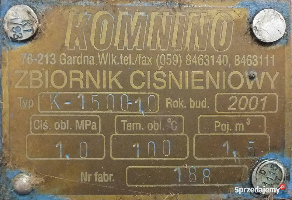 Zbiornik ciśnieniowy KOMNINO typ K150010 1500 Wałbrzych sprzedam
