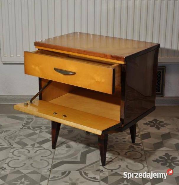 Stara drewniana szafka stojąca nocna midcentury