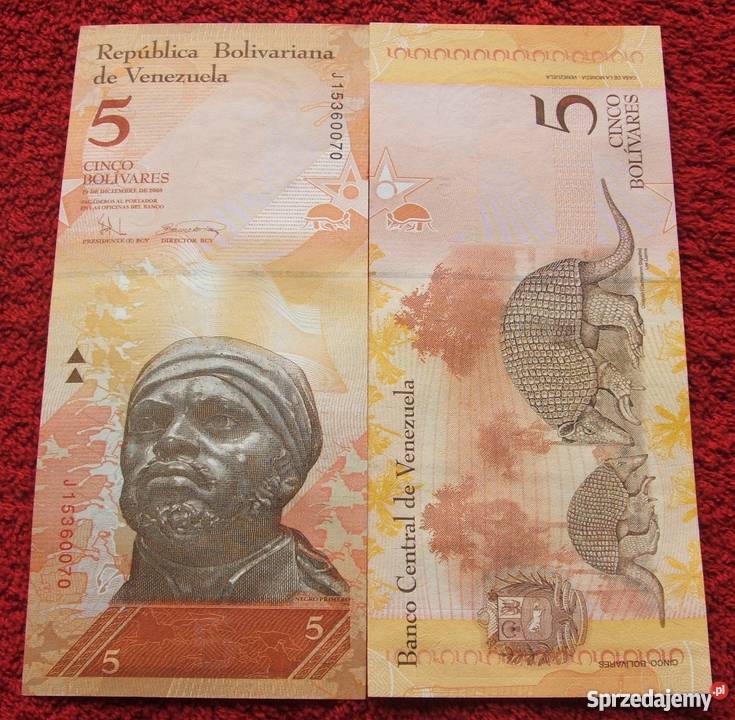 WENEZUELA 5 Bolivarów PANCERNIK Kolekcjonerski Banknot UNC