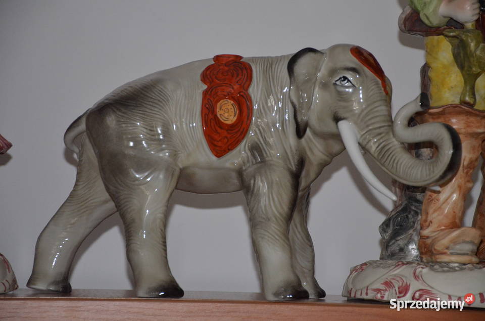 Porcelana Figurka Słoń duży glazurowany region Środa Wielkopolska